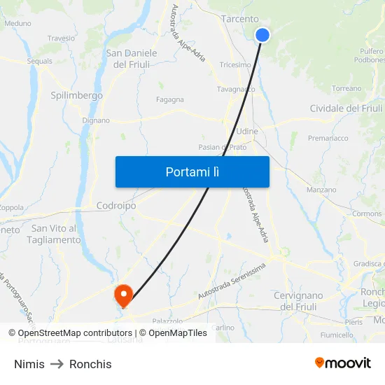 Nimis to Ronchis map