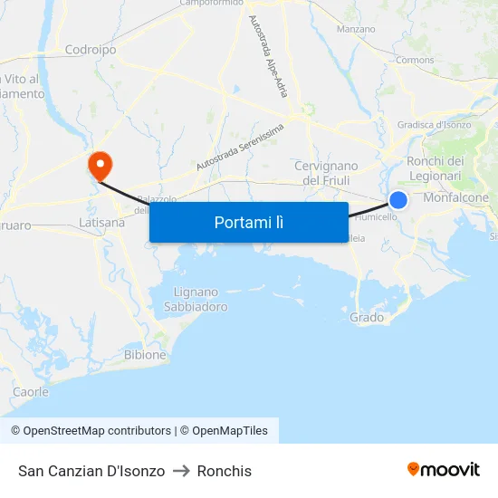 San Canzian D'Isonzo to Ronchis map