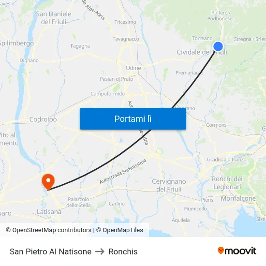 San Pietro Al Natisone to Ronchis map