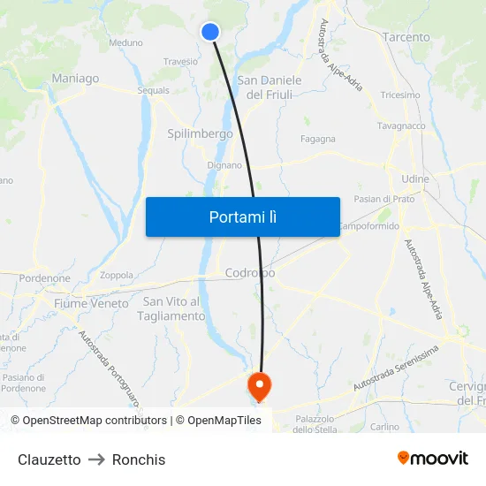 Clauzetto to Ronchis map