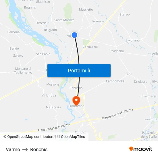 Varmo to Ronchis map