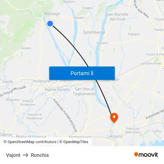Vajont to Ronchis map