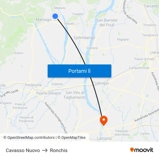 Cavasso Nuovo to Ronchis map