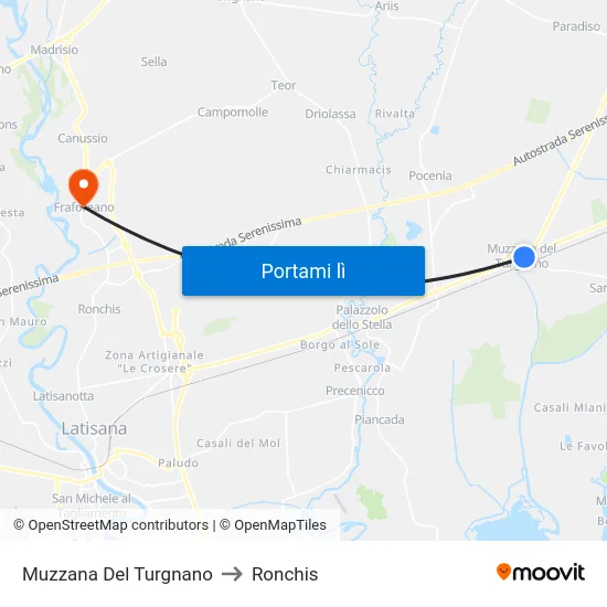 Muzzana Del Turgnano to Ronchis map