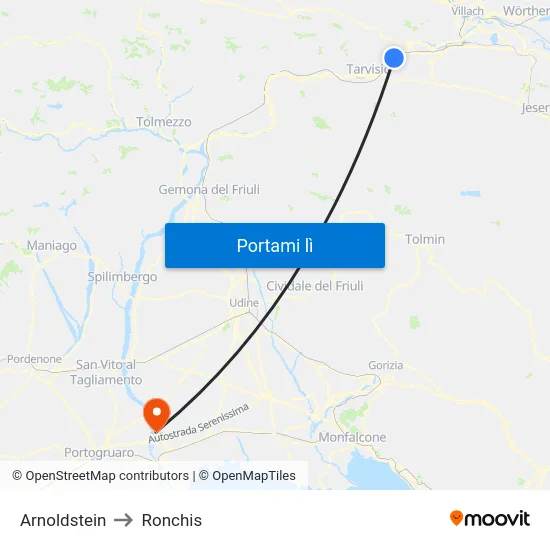 Arnoldstein to Ronchis map