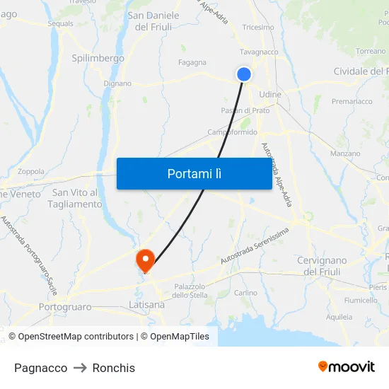 Pagnacco to Ronchis map