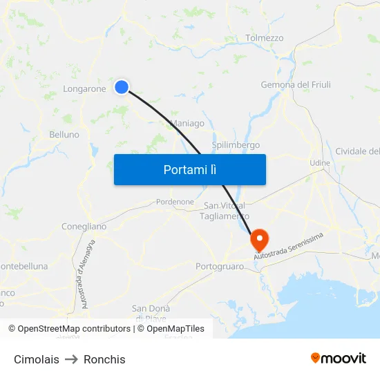 Cimolais to Ronchis map