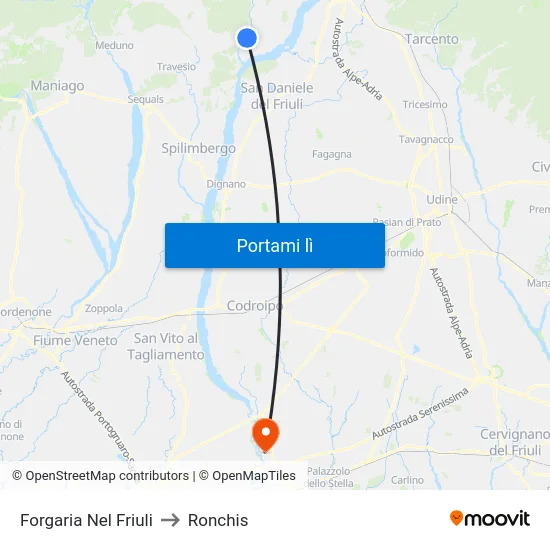 Forgaria Nel Friuli to Ronchis map