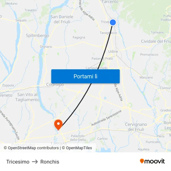 Tricesimo to Ronchis map