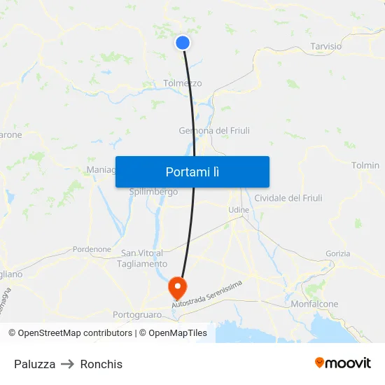 Paluzza to Ronchis map
