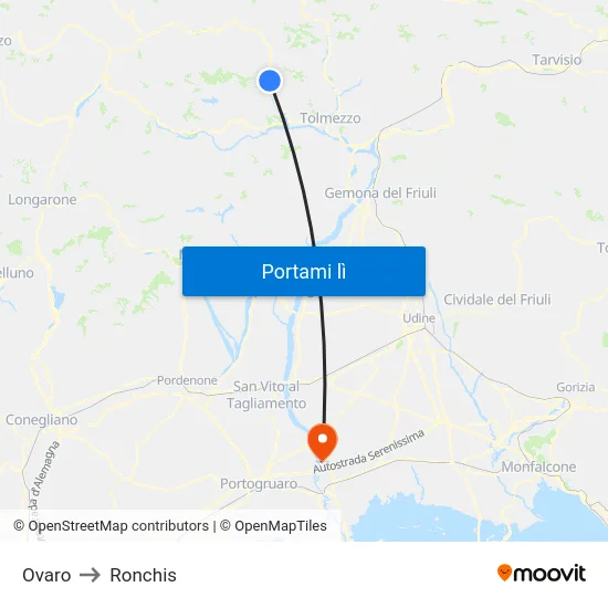 Ovaro to Ronchis map