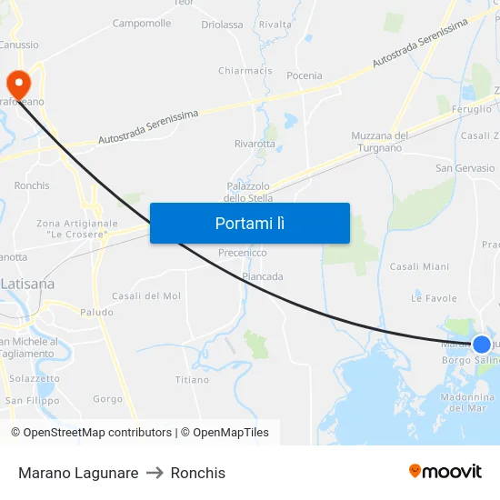 Marano Lagunare to Ronchis map