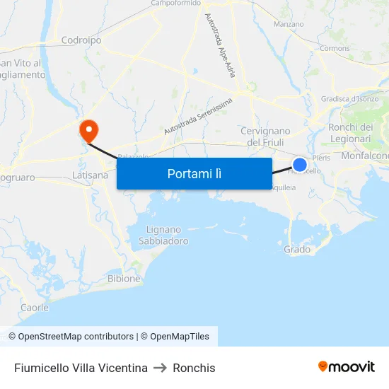 Fiumicello Villa Vicentina to Ronchis map