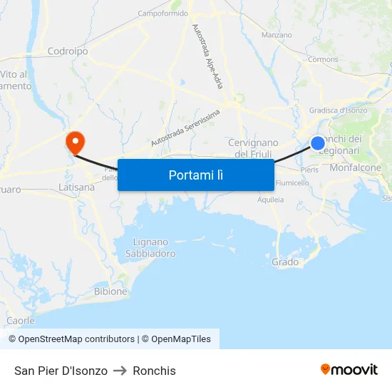 San Pier D'Isonzo to Ronchis map