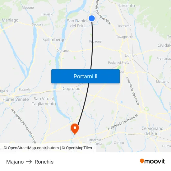 Majano to Ronchis map