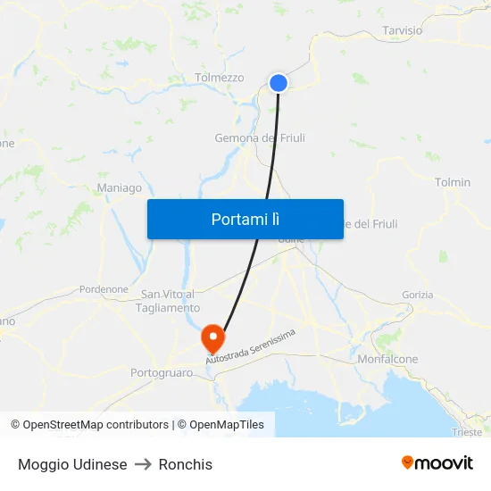 Moggio Udinese to Ronchis map