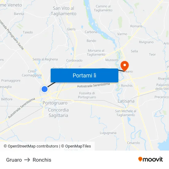 Gruaro to Ronchis map