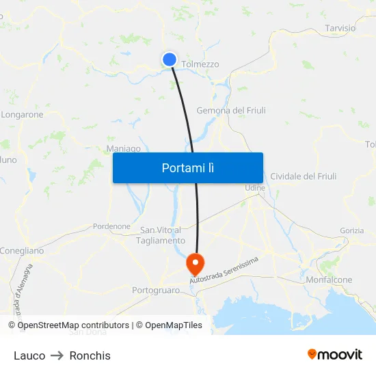 Lauco to Ronchis map