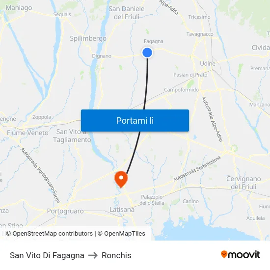 San Vito Di Fagagna to Ronchis map