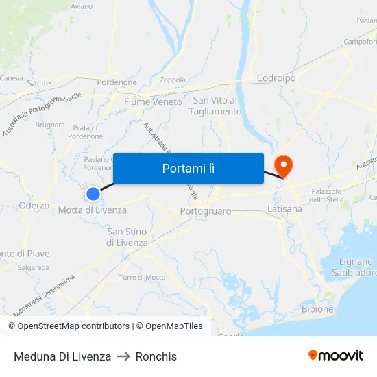 Meduna Di Livenza to Ronchis map