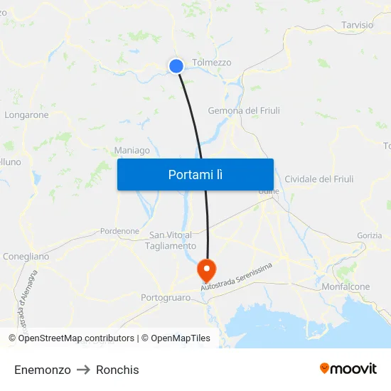 Enemonzo to Ronchis map