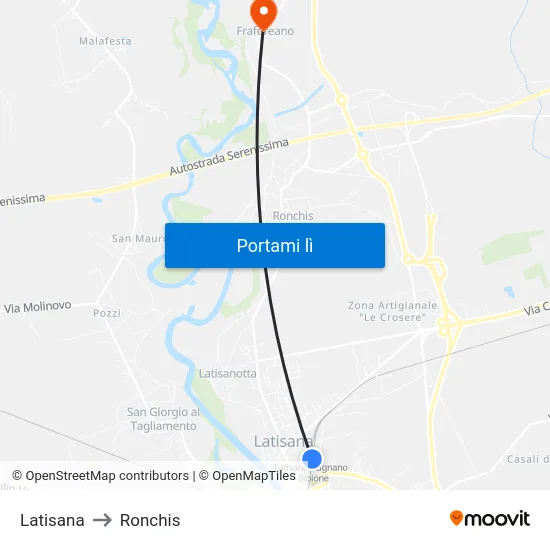 Latisana to Ronchis map