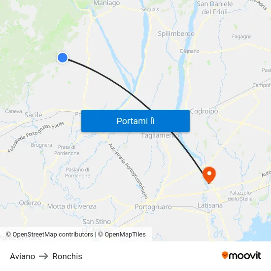Aviano to Ronchis map