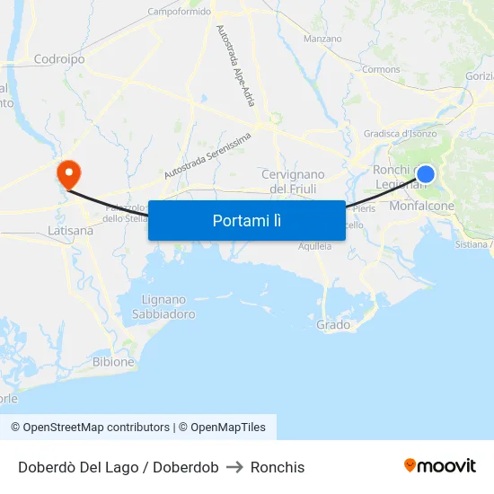 Doberdò Del Lago / Doberdob to Ronchis map