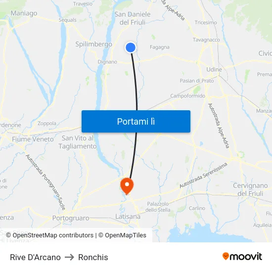 Rive D'Arcano to Ronchis map