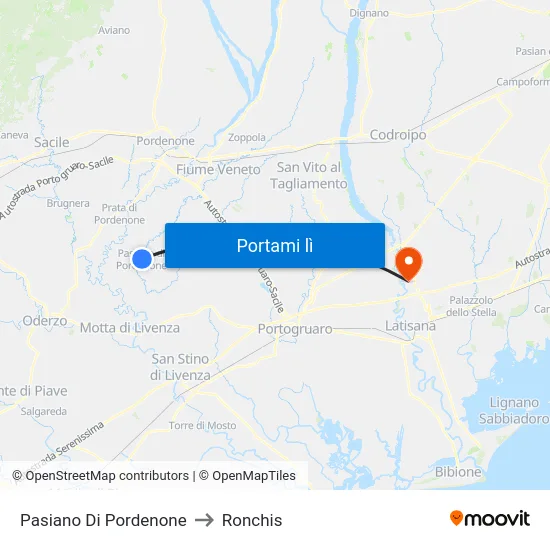 Pasiano Di Pordenone to Ronchis map
