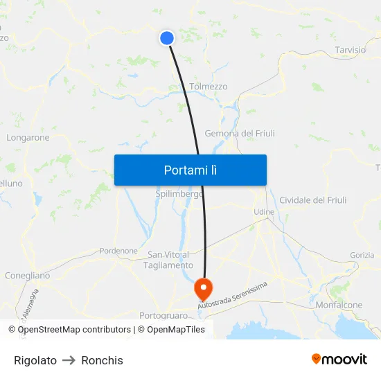 Rigolato to Ronchis map