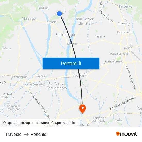 Travesio to Ronchis map