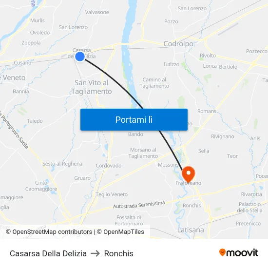 Casarsa Della Delizia to Ronchis map