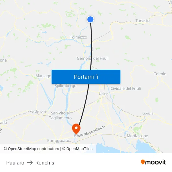 Paularo to Ronchis map