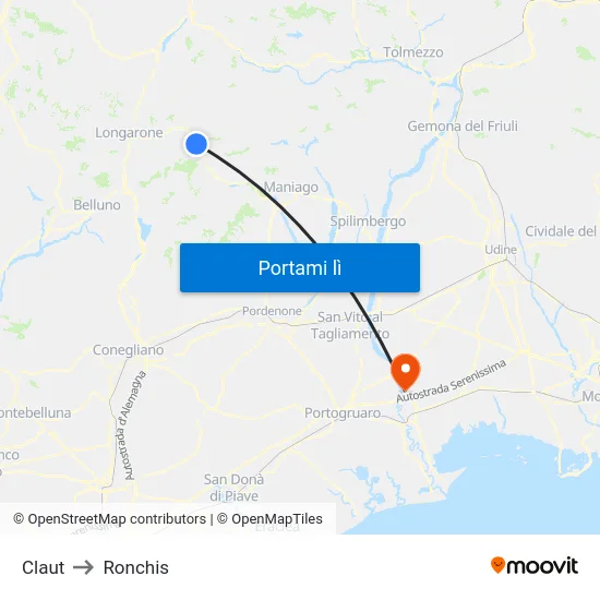 Claut to Ronchis map