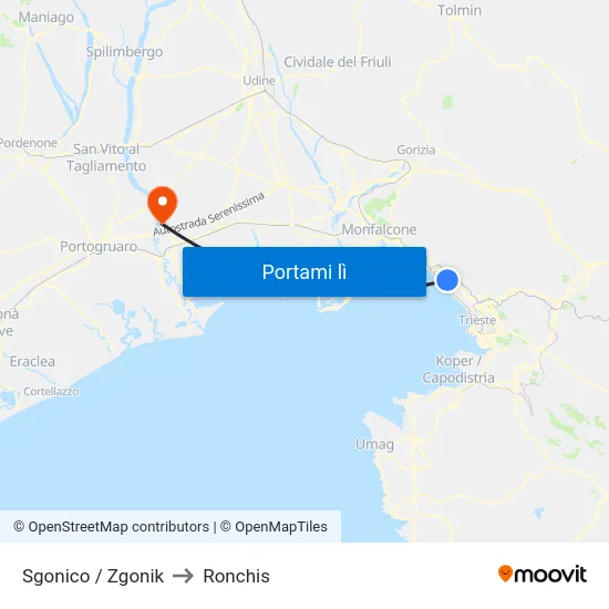 Sgonico / Zgonik to Ronchis map
