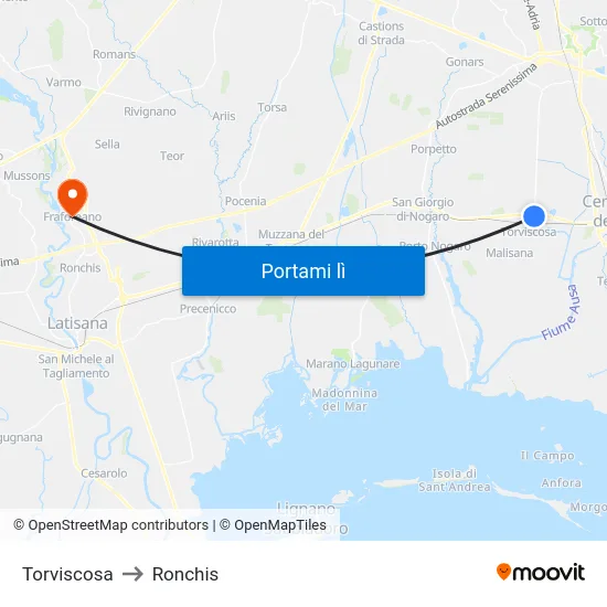 Torviscosa to Ronchis map