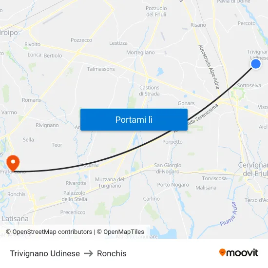 Trivignano Udinese to Ronchis map
