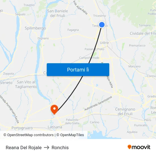 Reana Del Rojale to Ronchis map