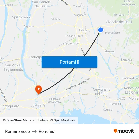 Remanzacco to Ronchis map