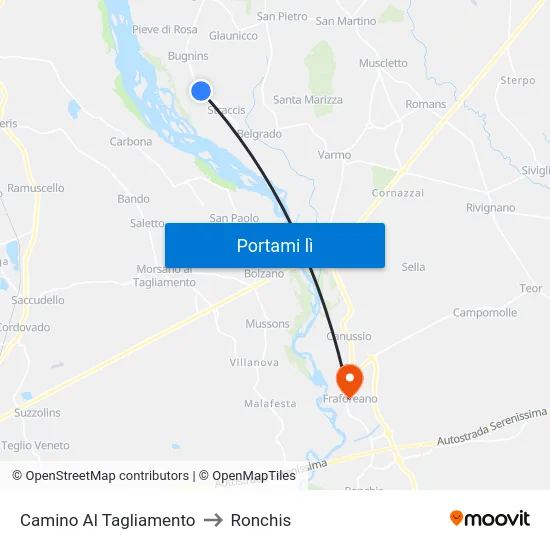 Camino Al Tagliamento to Ronchis map