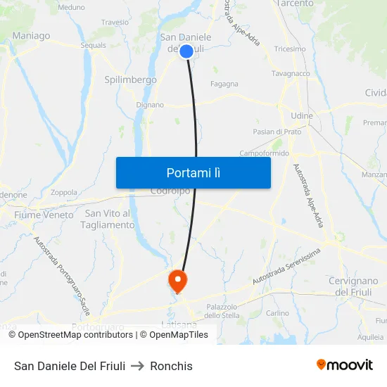 San Daniele Del Friuli to Ronchis map