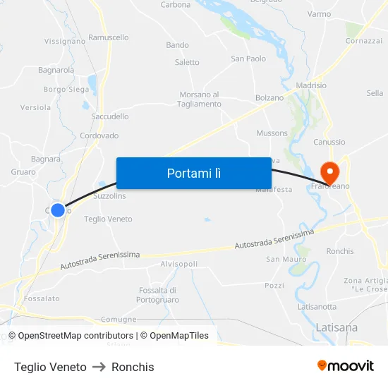 Teglio Veneto to Ronchis map