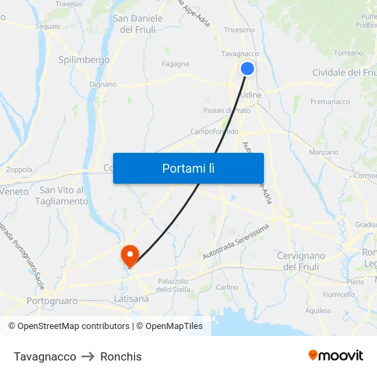 Tavagnacco to Ronchis map