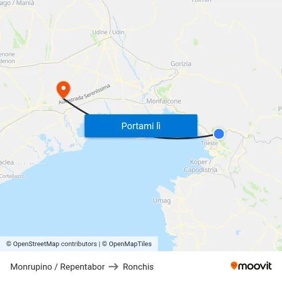 Monrupino / Repentabor to Ronchis map