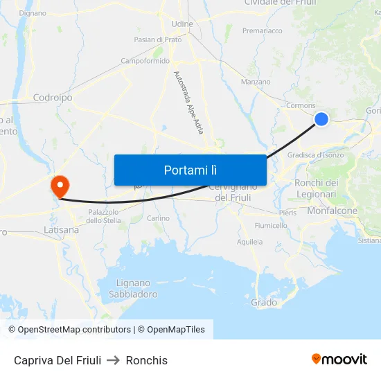 Capriva Del Friuli to Ronchis map