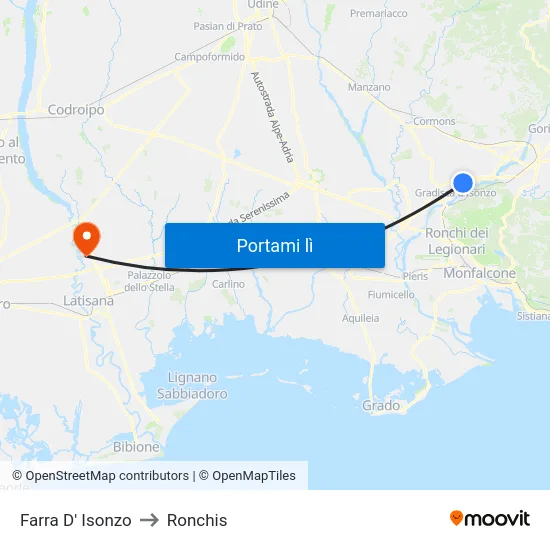Farra D' Isonzo to Ronchis map