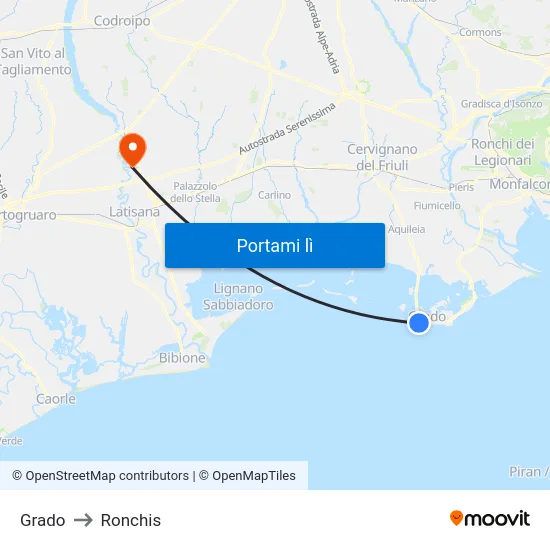 Grado to Ronchis map