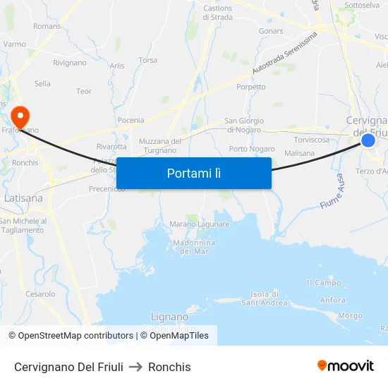 Cervignano Del Friuli to Ronchis map