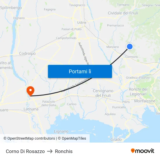 Corno Di Rosazzo to Ronchis map